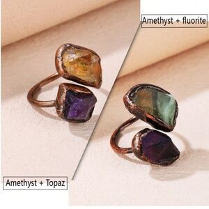 Vintage Bronze Color Ring With Natural Amethyst, Citrine And Fluorite Stones